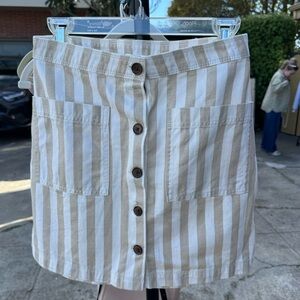 Old Navy Beige and White Striped Button-Front Mini Skirt